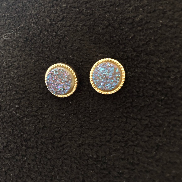Blue & Gold Druzy Earring Stud - Picture 5 of 5